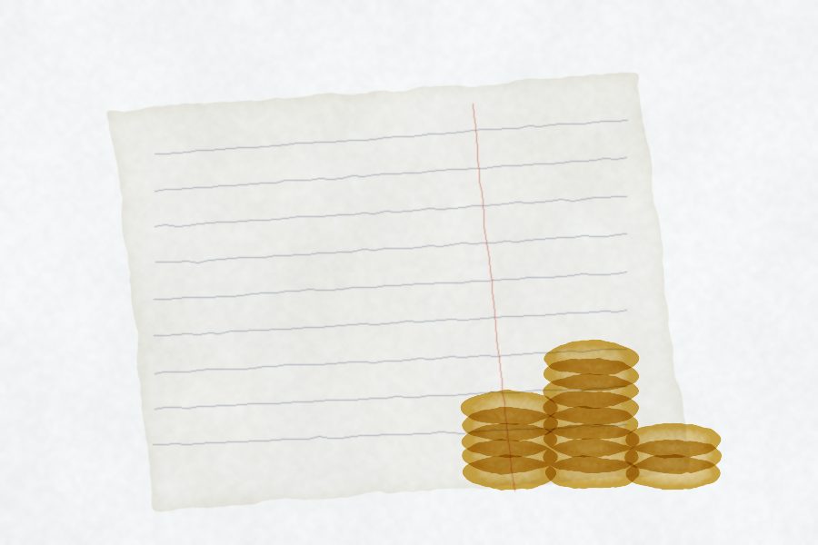Acuarela de un libro de cuentas con monedas